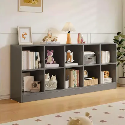 Wide 8-Cube White Wooden Storage Shelf Bookcase Image - 30