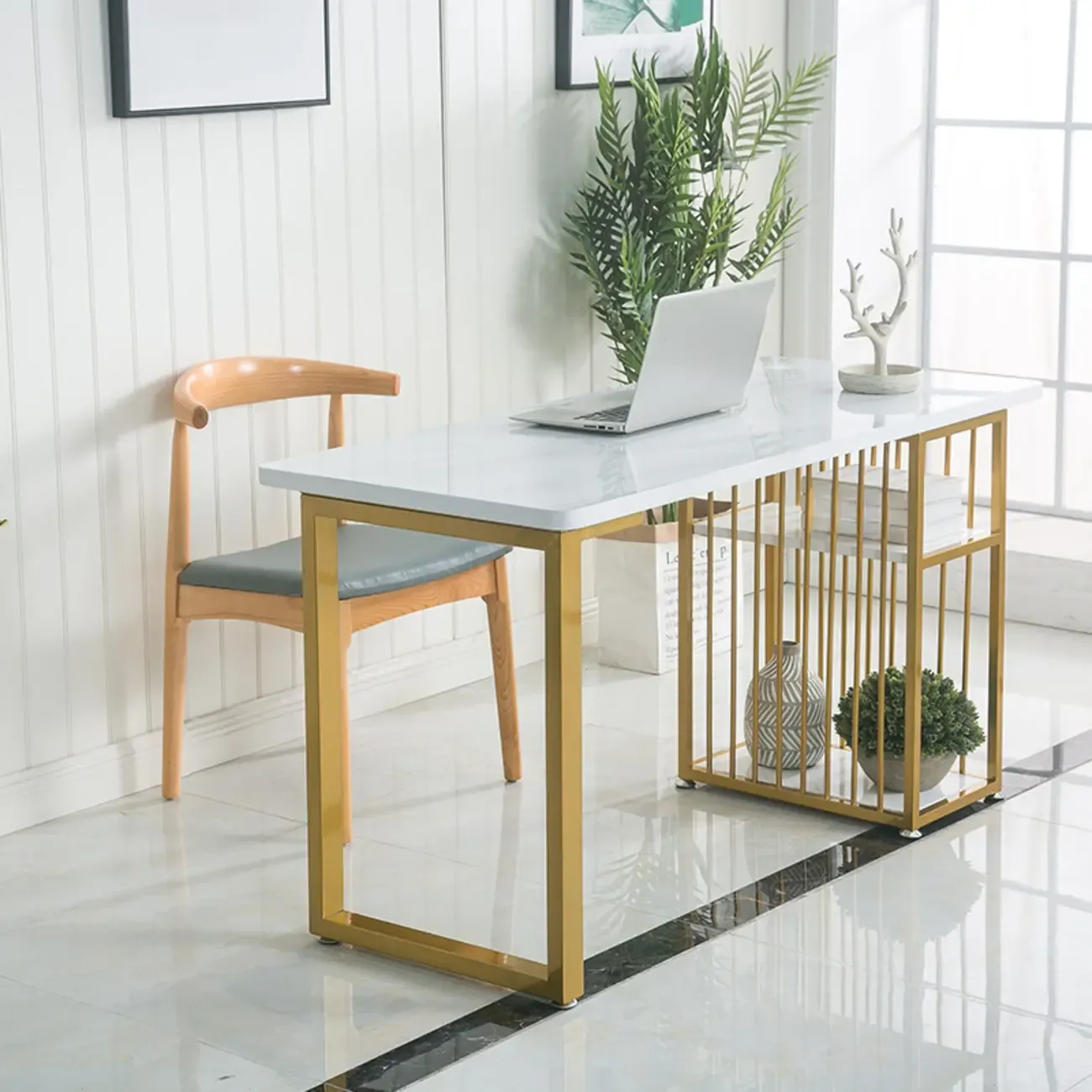 Glam White-Gold Metal Storage Bar Tables Image - 1