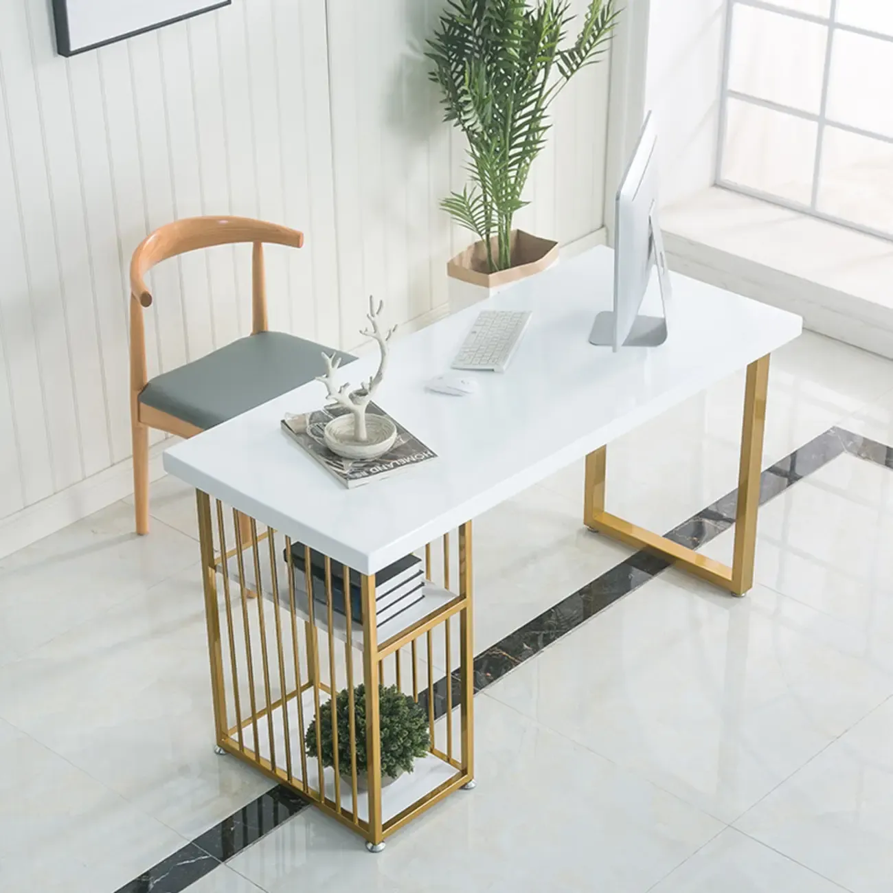 Glam White-Gold Metal Storage Bar Tables Image - 2