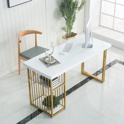 Glam White-Gold Metal Storage Bar Tables Image - 2