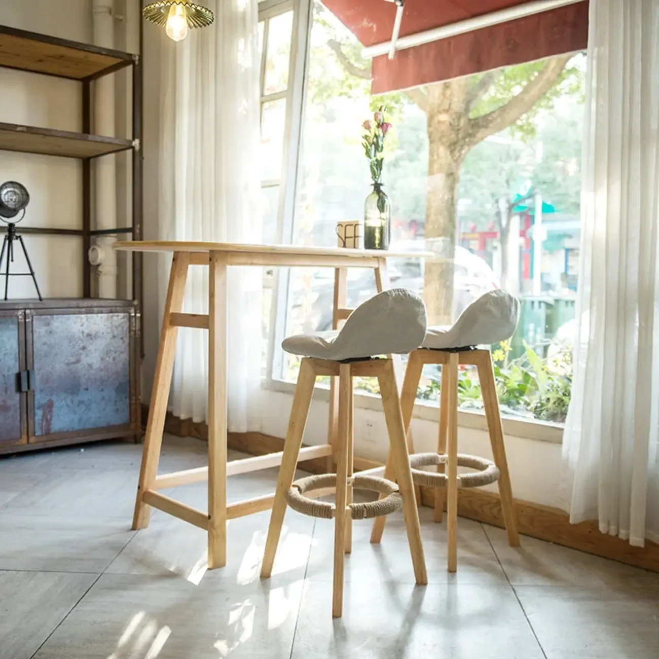 Scandinavian Wooden Freeform Bar Height Table for Dining Room Image - 1