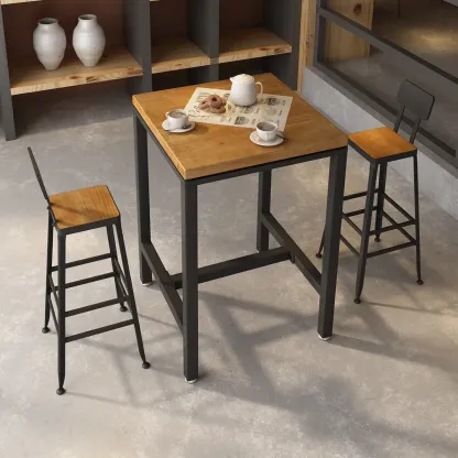 Square Wooden Top Iron Footrest Bistro Table Image - 1