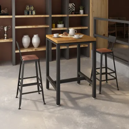 Square Wooden Top Iron Footrest Bistro Table Image - 4