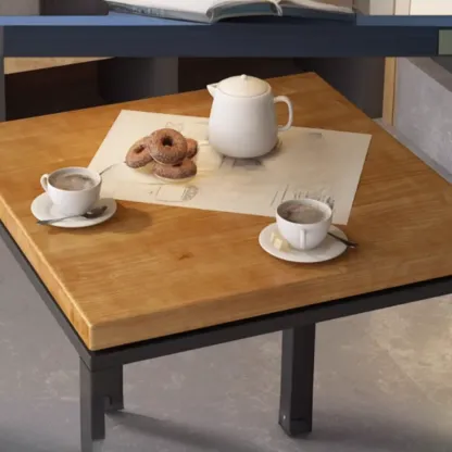Square Wooden Top Iron Footrest Bistro Table Image - 6