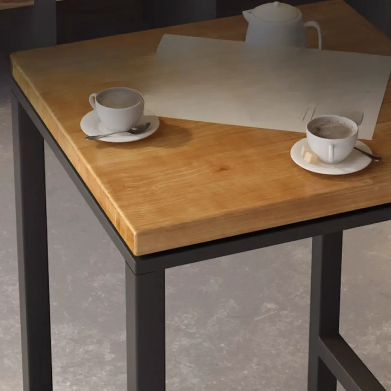 Square Wooden Top Iron Footrest Bistro Table Image - 8