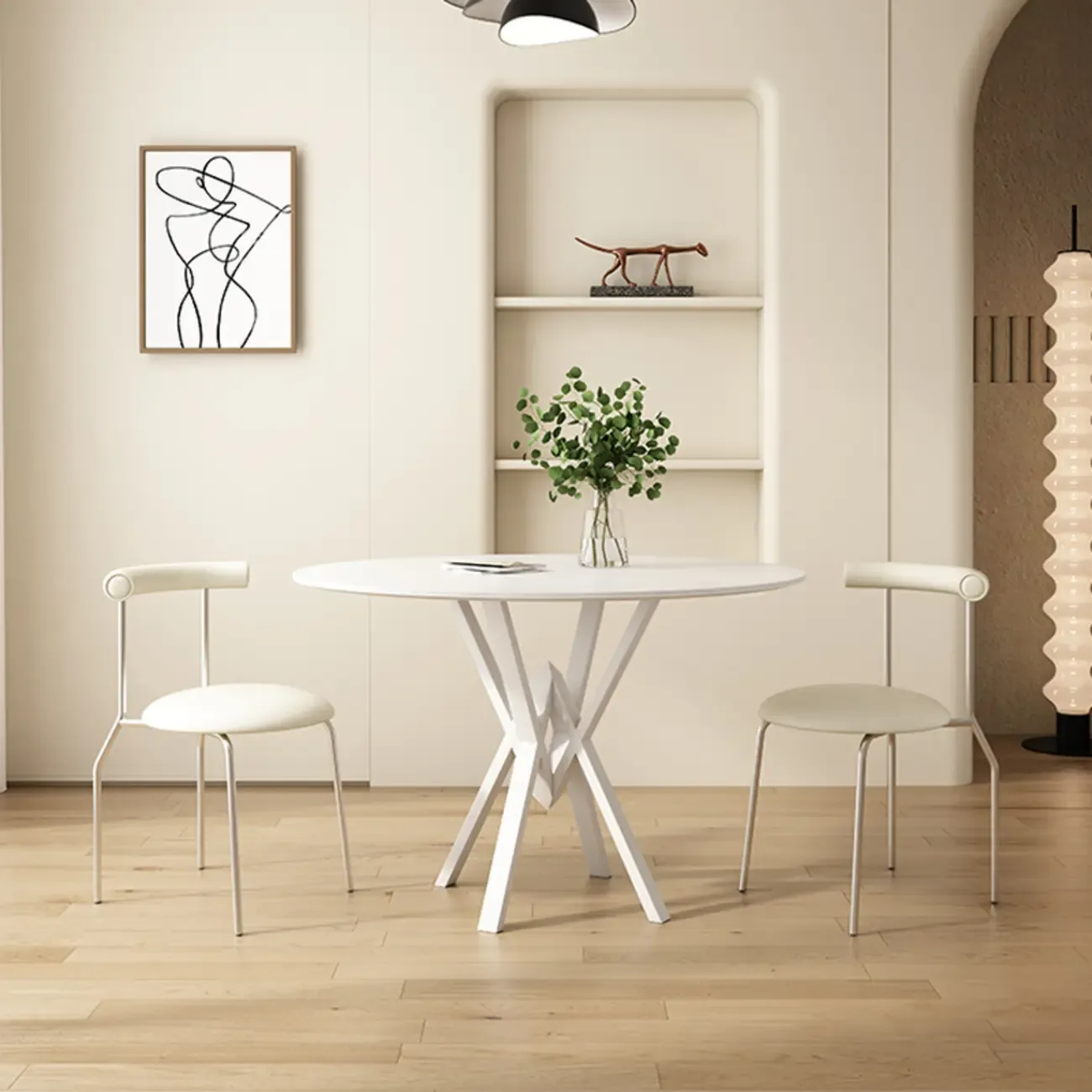 Solid Black Metal Stone Round Dining Table Image - 3