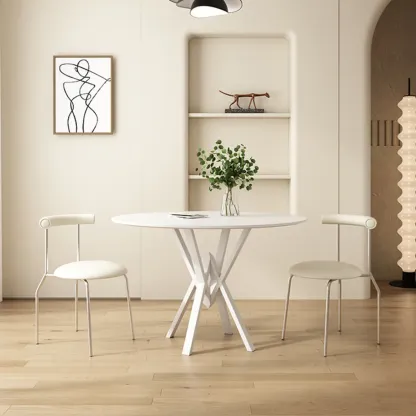 Solid Black Metal Stone Round Dining Table Image - 3