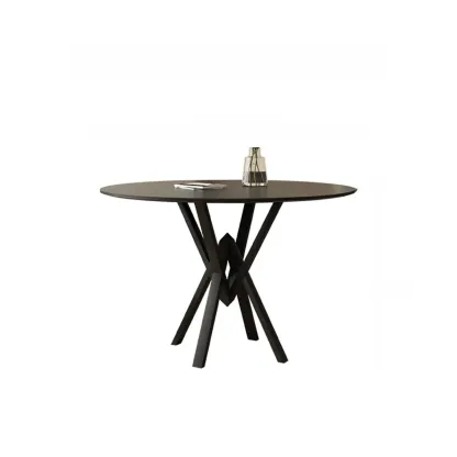 Solid Black Metal Stone Round Dining Table Image - 5