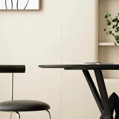 Solid Black Metal Stone Round Dining Table Image - 6