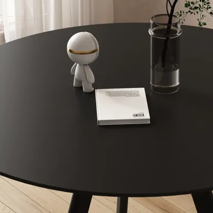 Solid Black Metal Stone Round Dining Table Image - 7