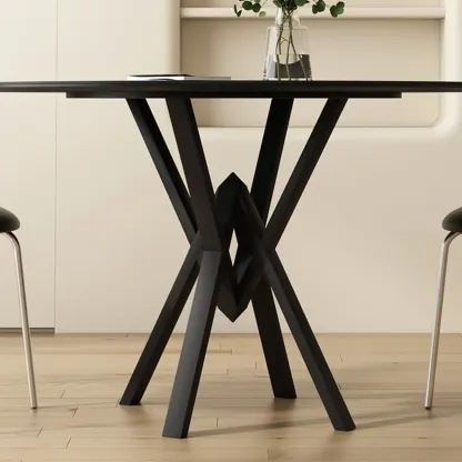 Solid Black Metal Stone Round Dining Table Image - 9