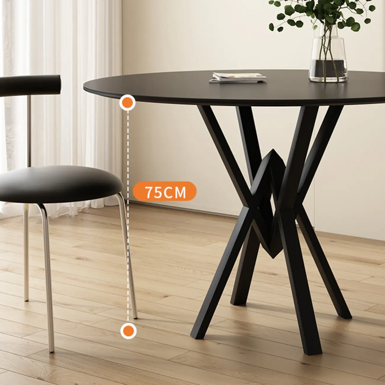 Solid Black Metal Stone Round Dining Table Image - 10 | homeyfad