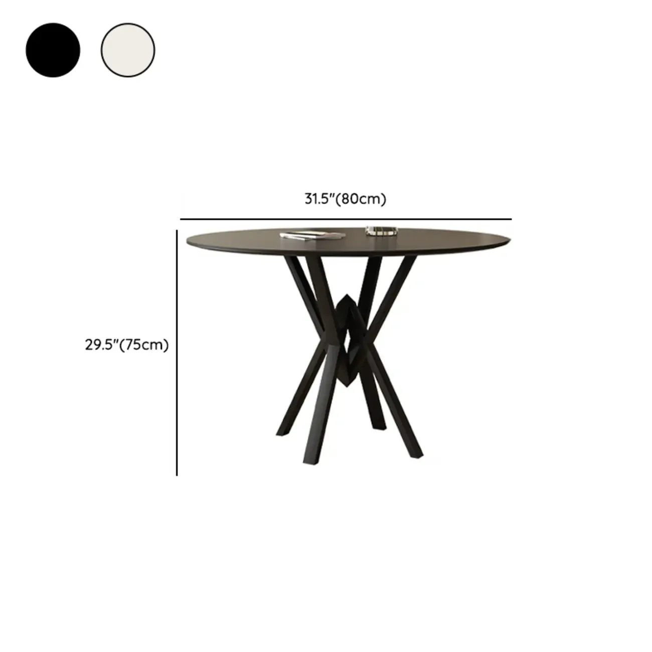 Solid Black Metal Stone Round Dining Table #size