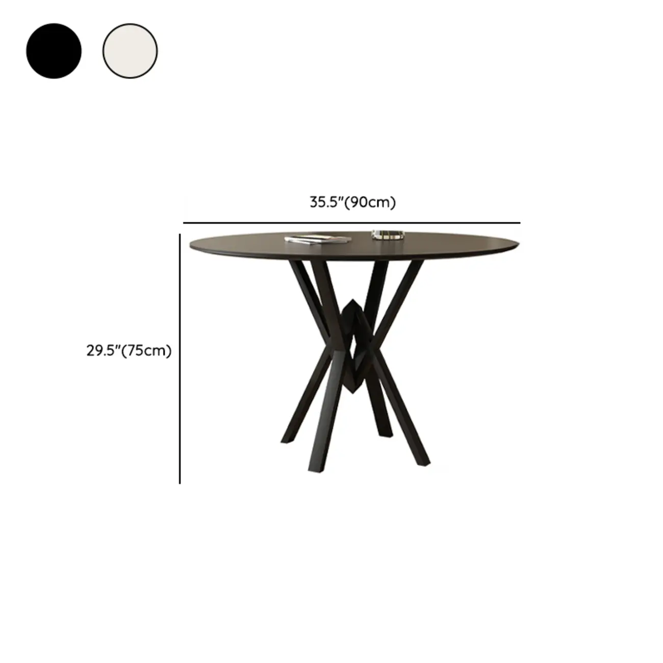 Solid Black Metal Stone Round Dining Table Image - 12 | homeyfad