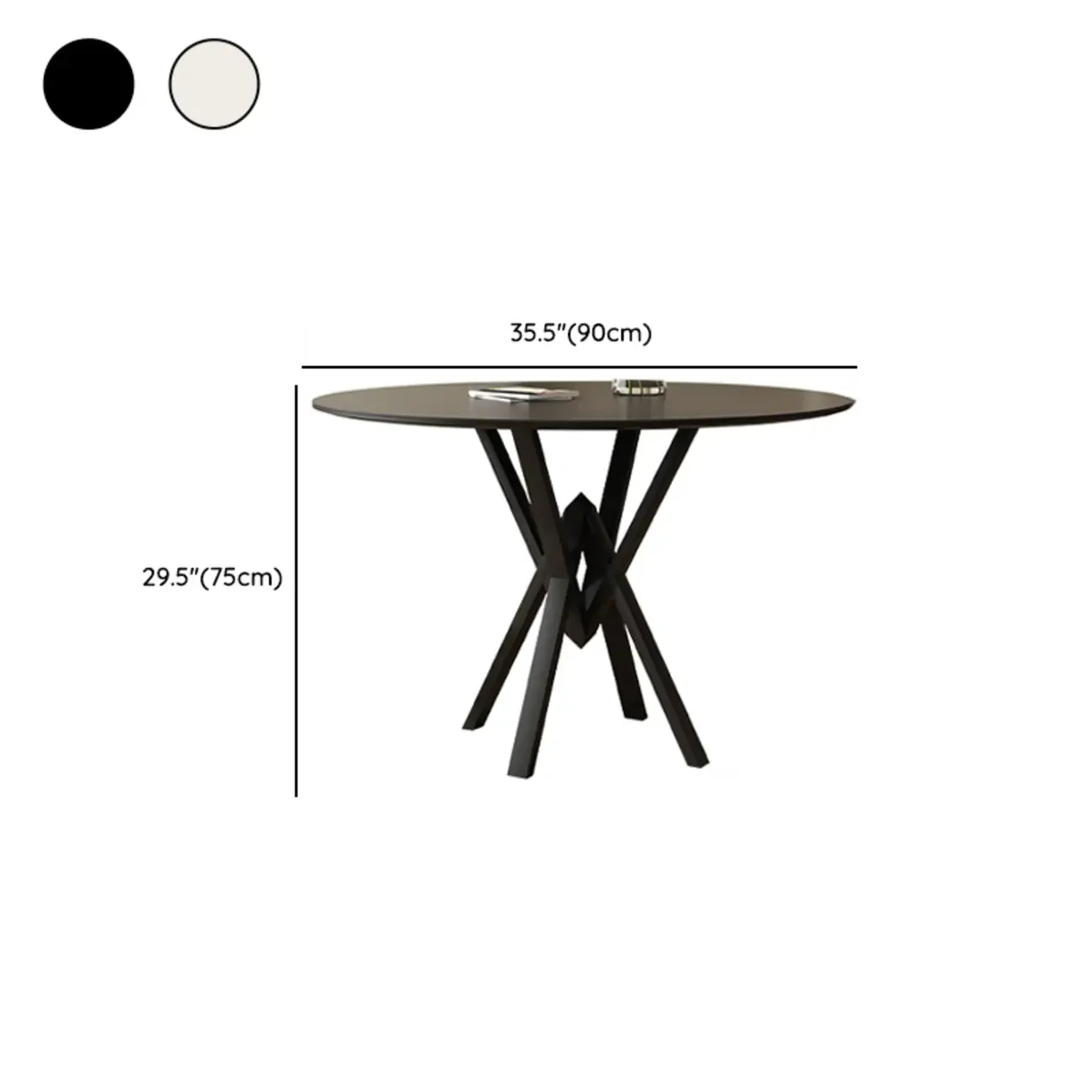Solid Black Metal Stone Round Dining Table Image - 12