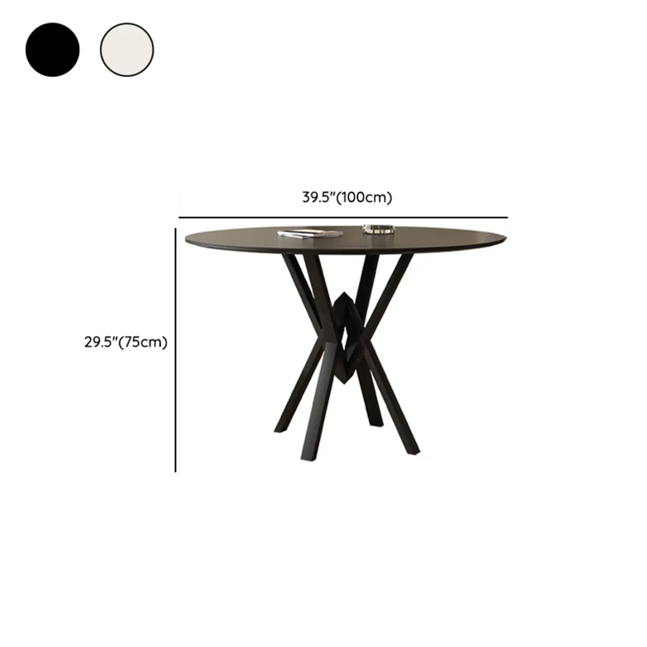 Solid Black Metal Stone Round Dining Table Image - 13 | homeyfad
