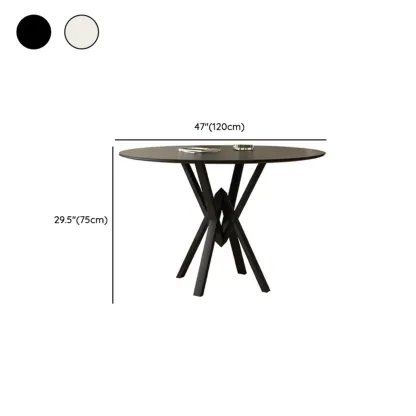 Solid Black Metal Stone Round Dining Table Image - 15