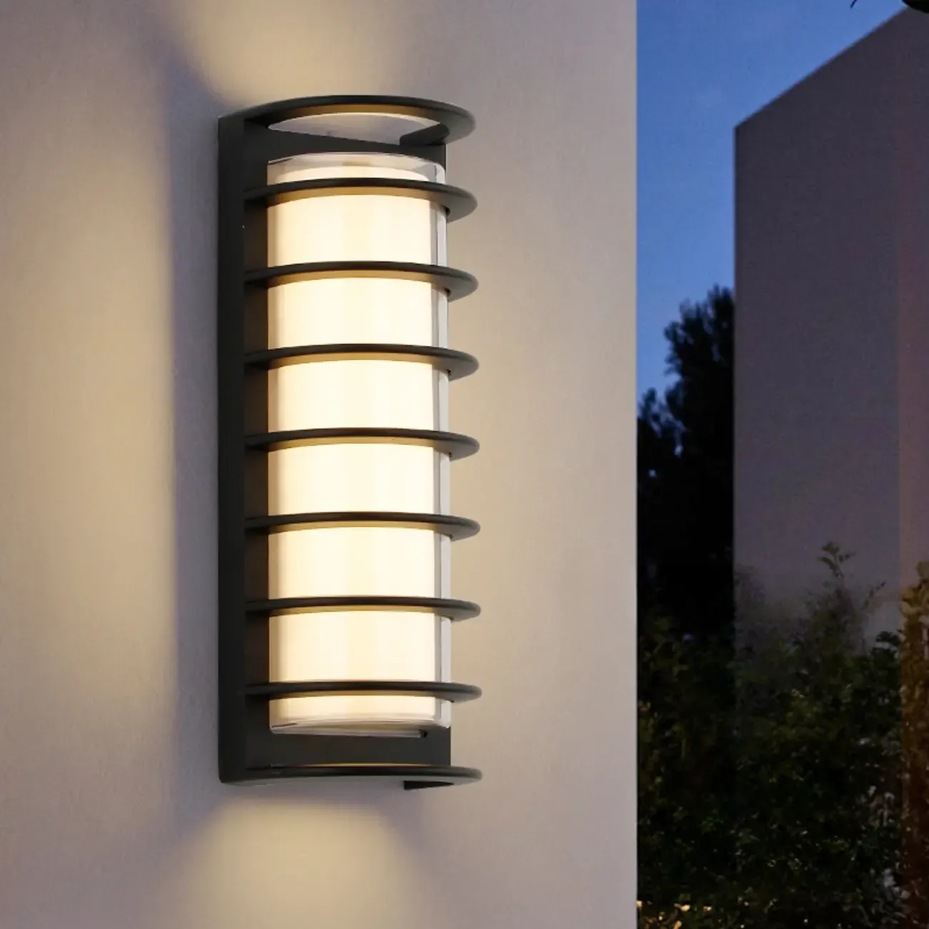 Modern Lucite Outdoor Wall Light with Black Finish Image - 1