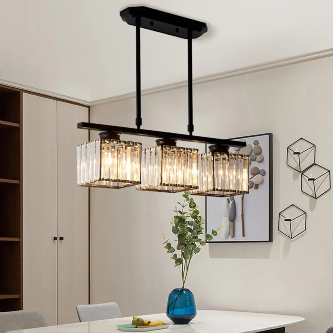 Adjustable 3/4 Lights Crystal Metal Pendant Light for Dining
