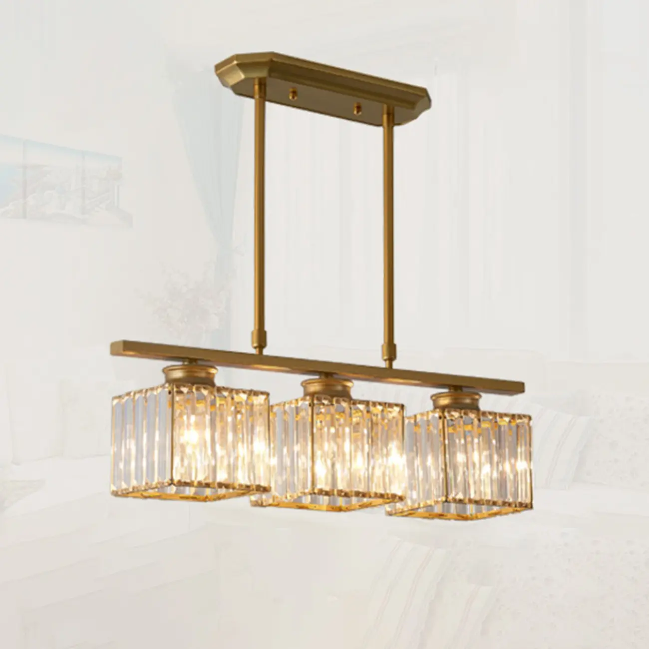 Adjustable 3/4 Lights Crystal Metal Pendant Light for Dining | homeyfad