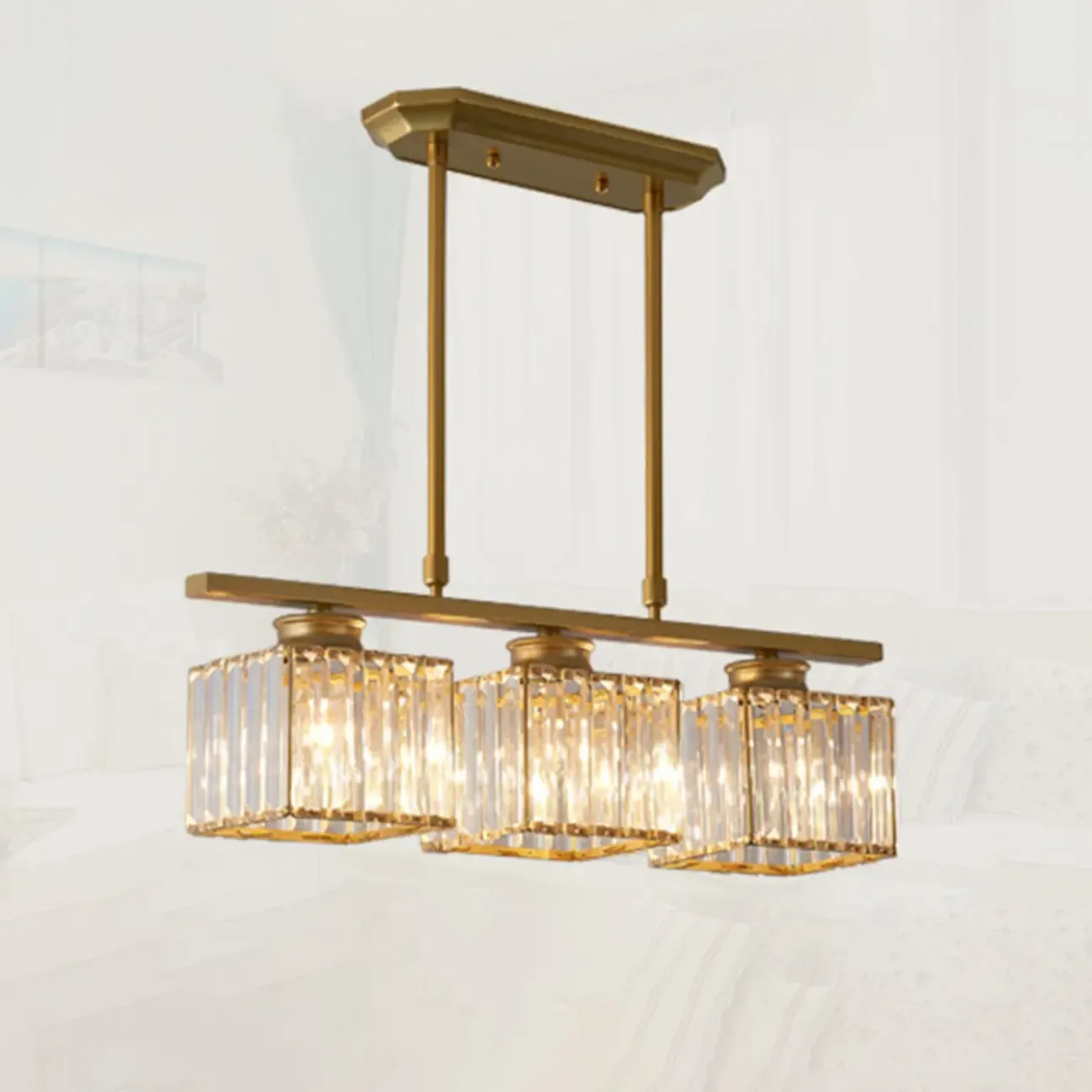 Adjustable 3/4 Lights Crystal Metal Pendant Light for Dining