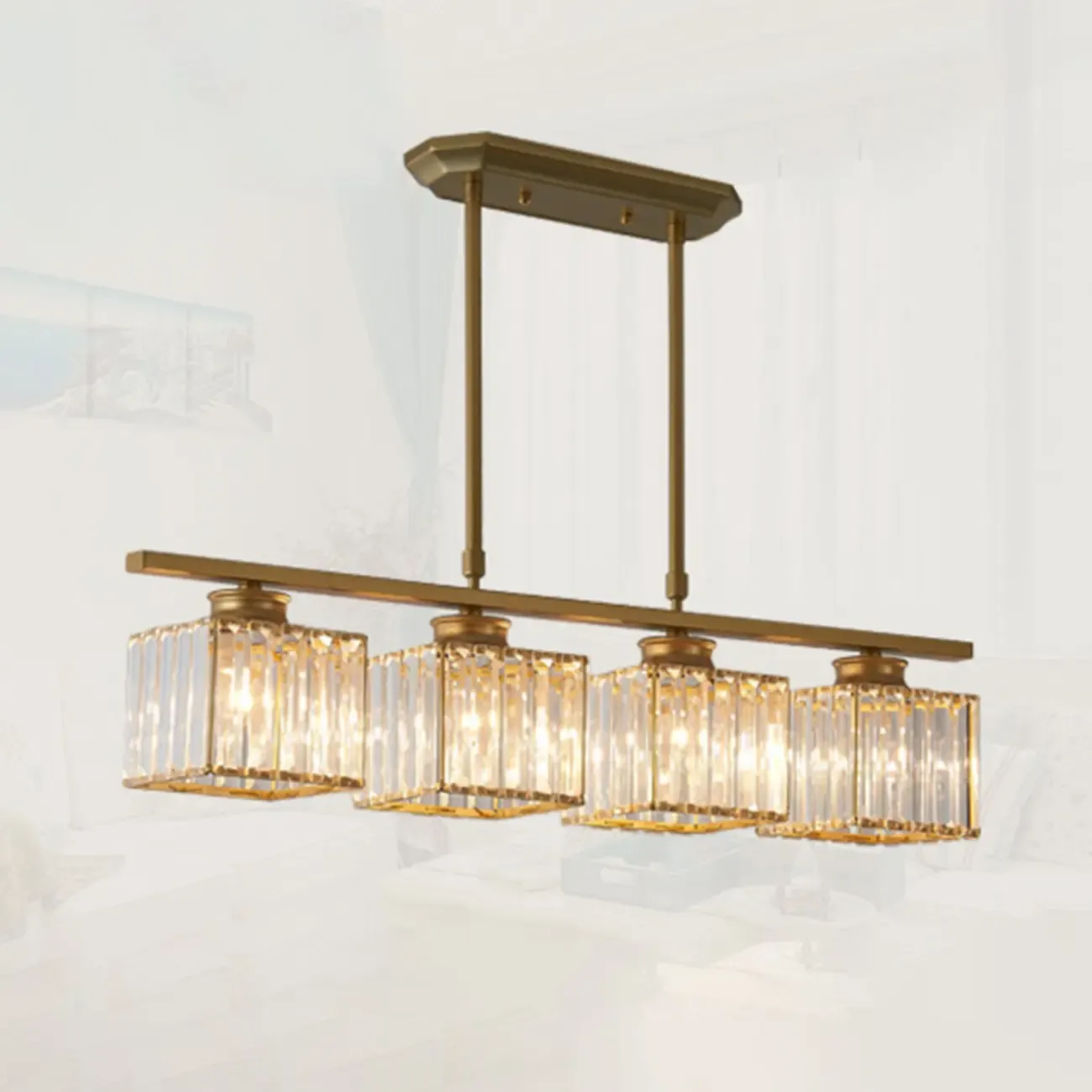 Adjustable 3/4 Lights Crystal Metal Pendant Light for Dining