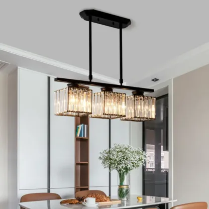 Adjustable 3/4 Lights Crystal Metal Pendant Light for Dining