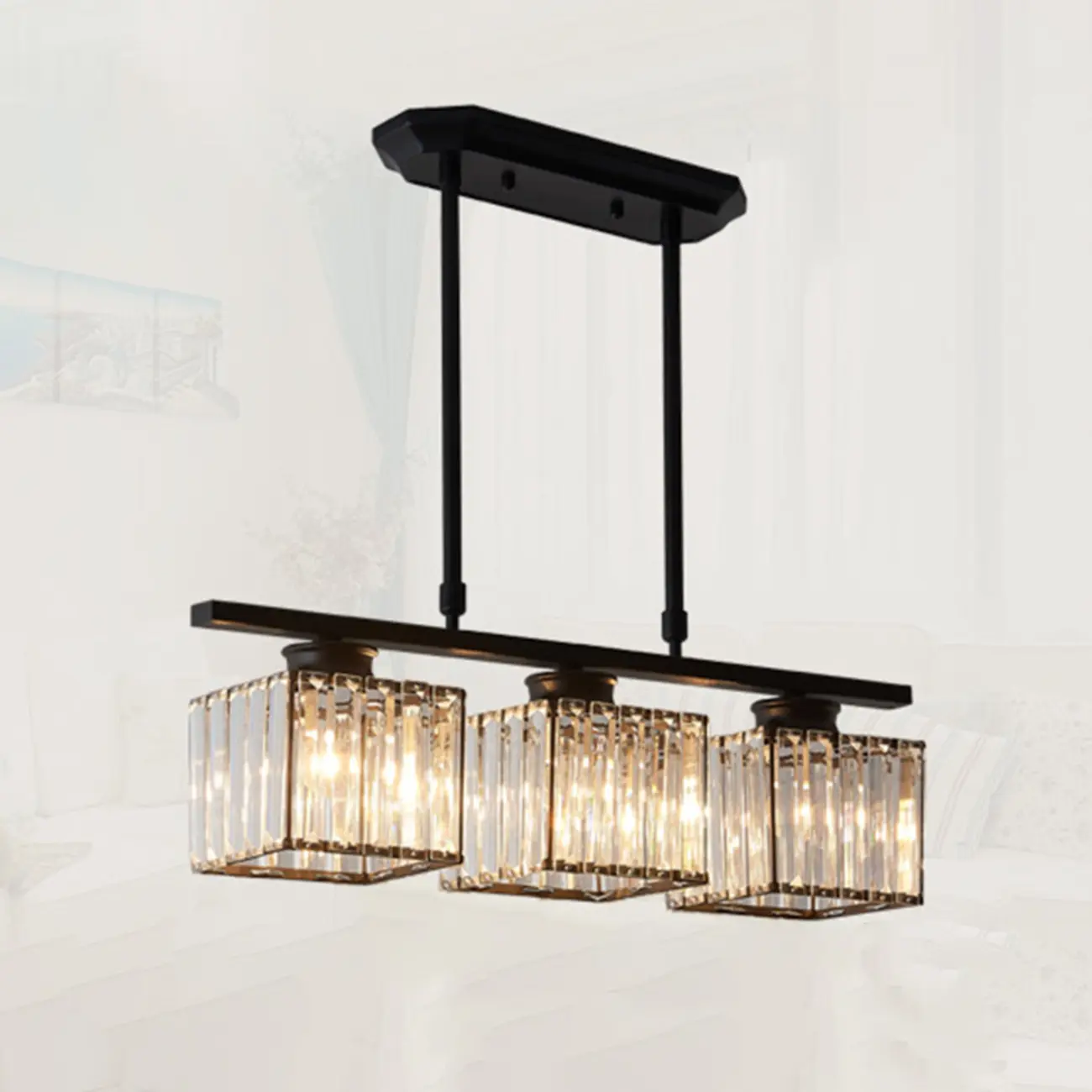 Adjustable 3/4 Lights Crystal Metal Pendant Light for Dining | homeyfad