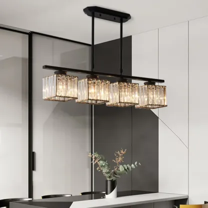 Adjustable 3/4 Lights Crystal Metal Pendant Light for Dining
