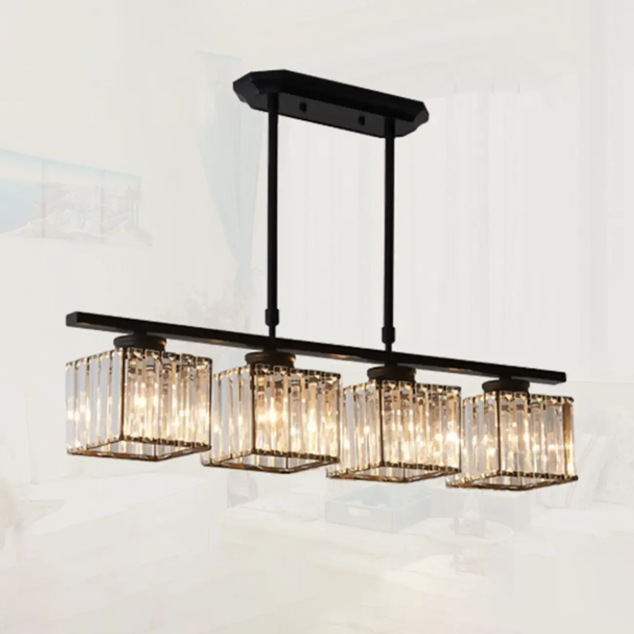Adjustable 3/4 Lights Crystal Metal Pendant Light for Dining