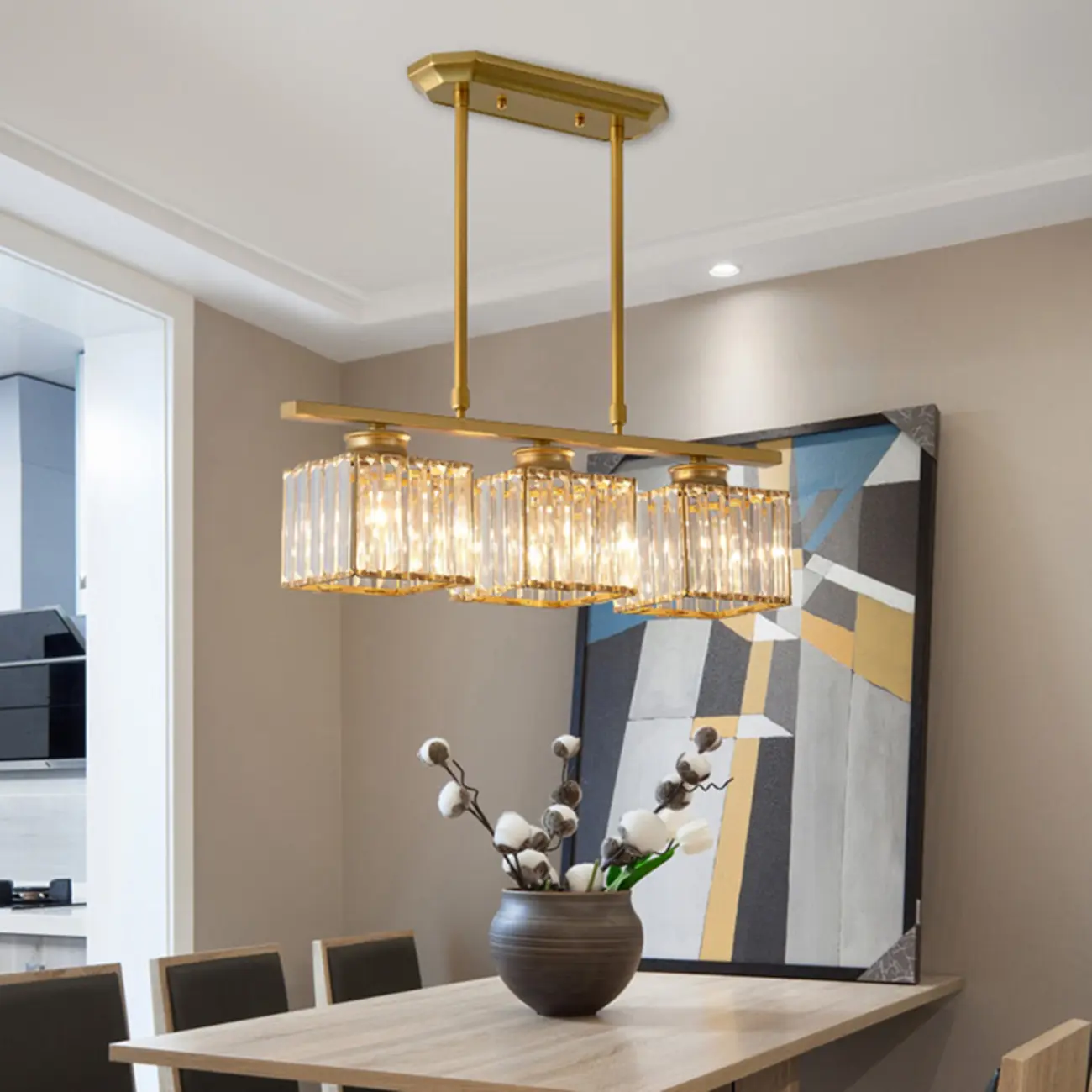 Adjustable 3/4 Lights Crystal Metal Pendant Light for Dining | homeyfad