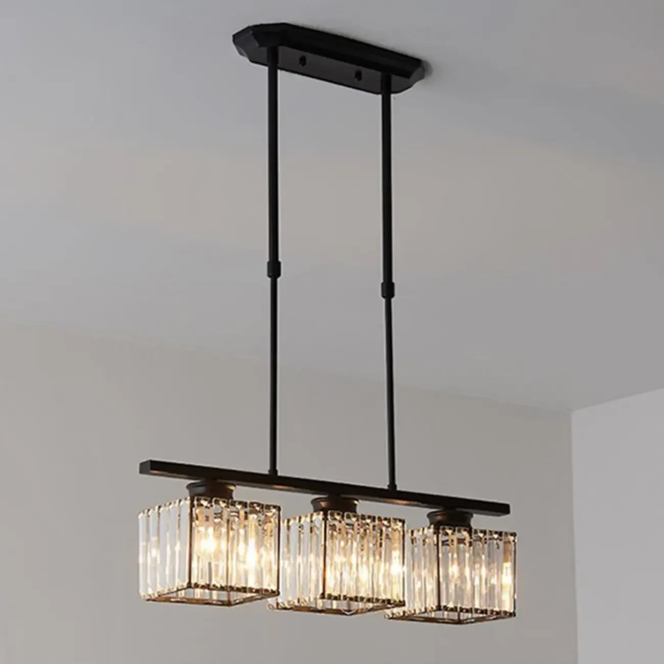 Adjustable 3/4 Lights Crystal Metal Pendant Light for Dining