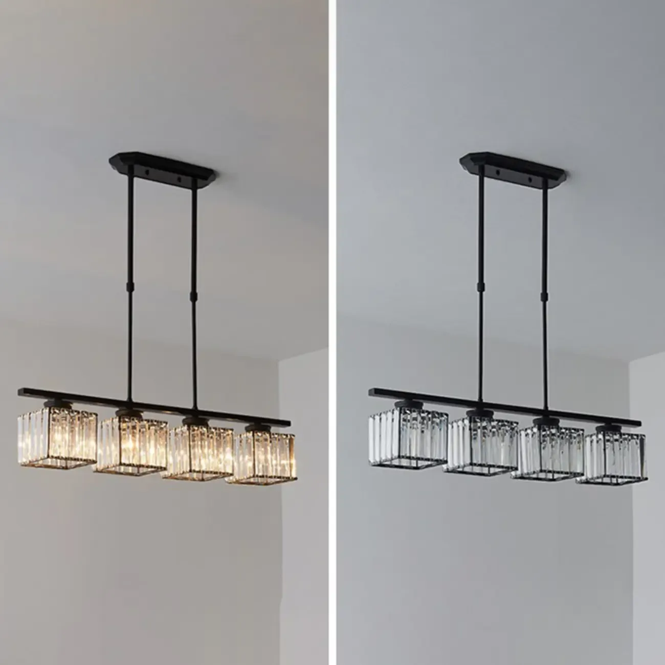 Adjustable 3/4 Lights Crystal Metal Pendant Light for Dining