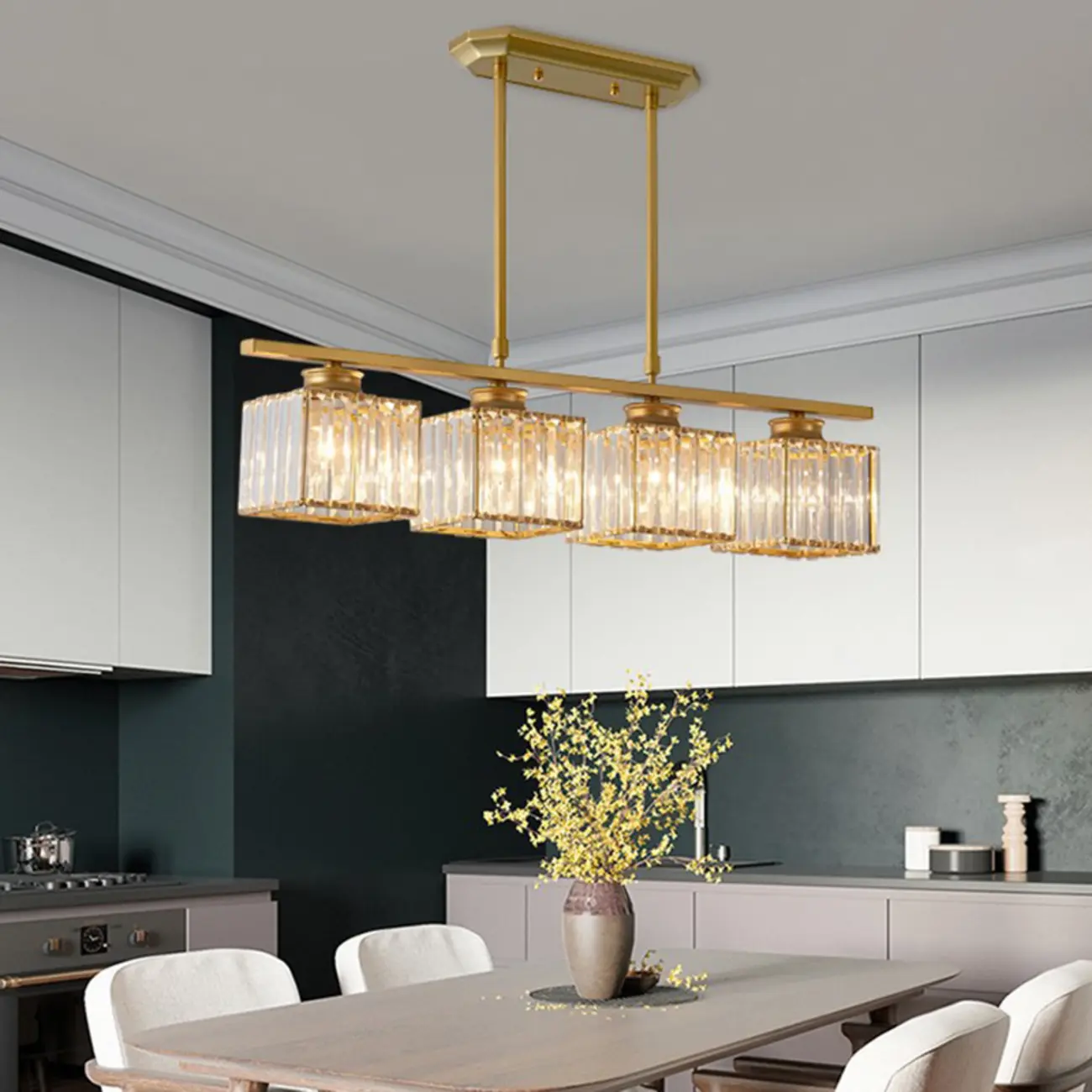 Adjustable 3/4 Lights Crystal Metal Pendant Light for Dining | homeyfad