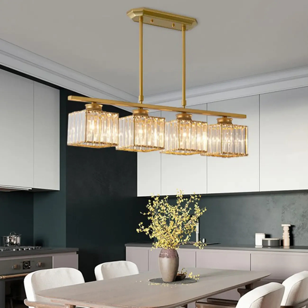 Adjustable 3/4 Lights Crystal Metal Pendant Light for Dining | HomeyFad