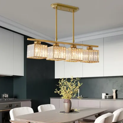 Adjustable 3/4 Lights Crystal Metal Pendant Light for Dining