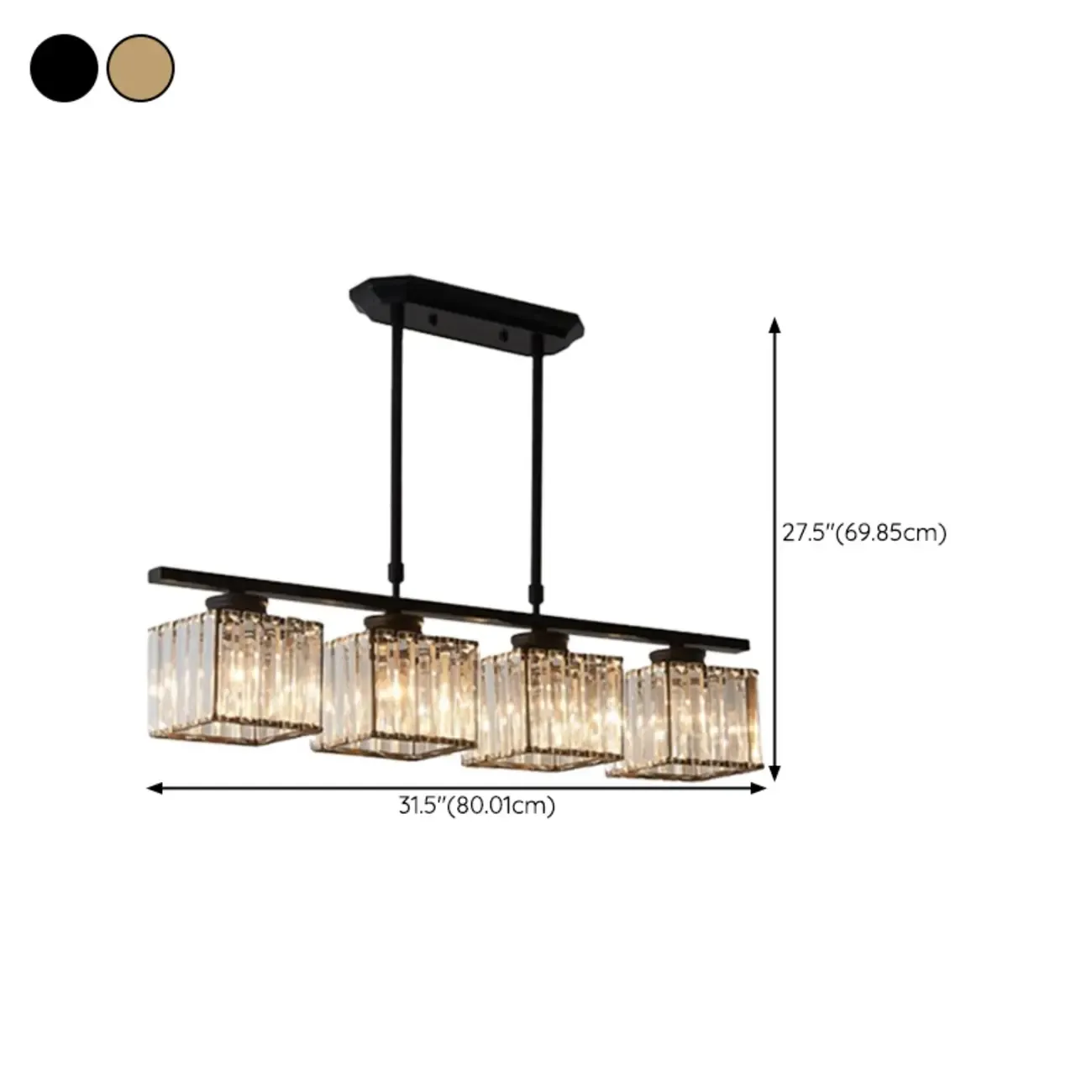 Adjustable 3/4 Lights Crystal Metal Pendant Light for Dining