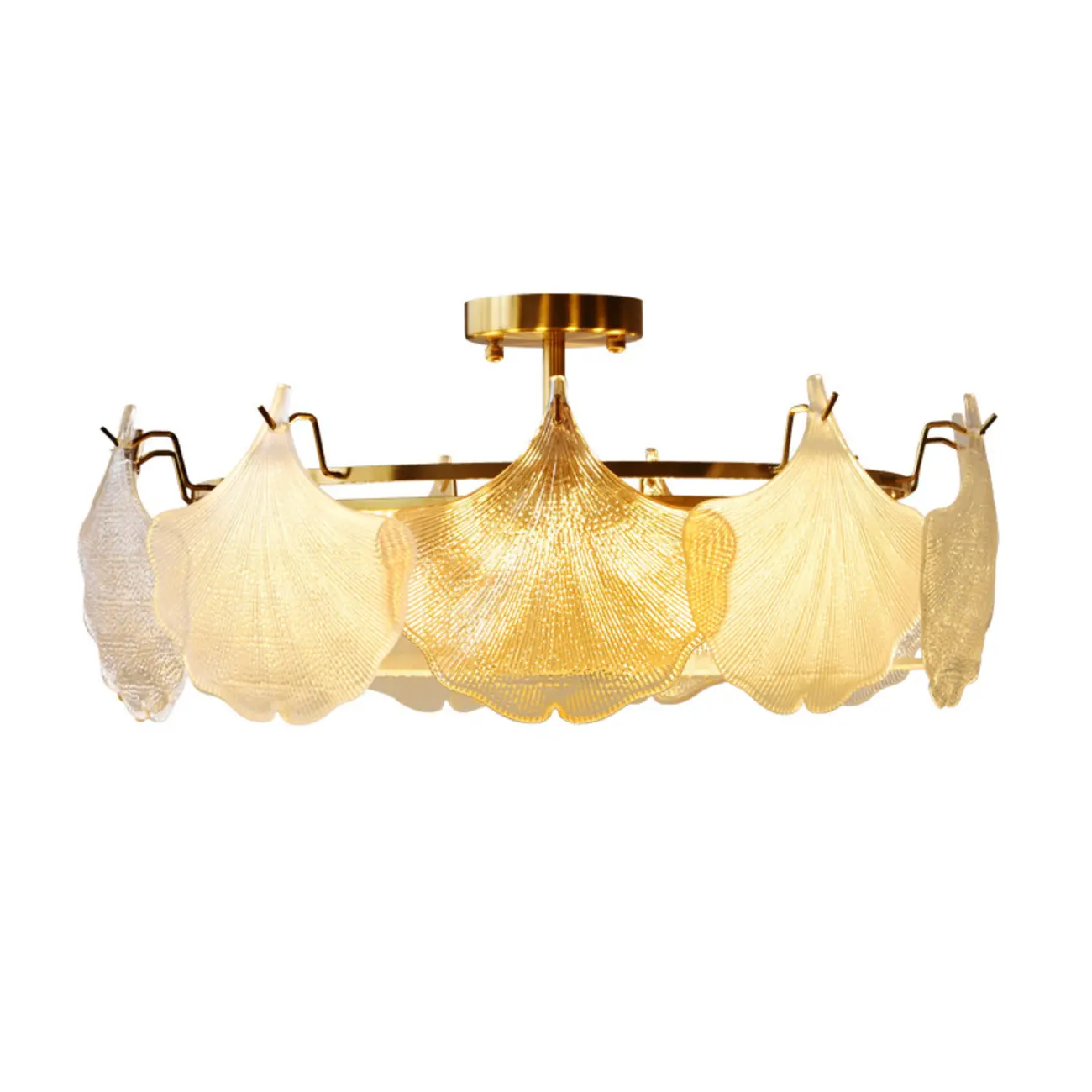 Modern Glass Leaf Shape Golden Cylinder Semi Flush Mount Ceiling Light Image - 5 | homeyfad