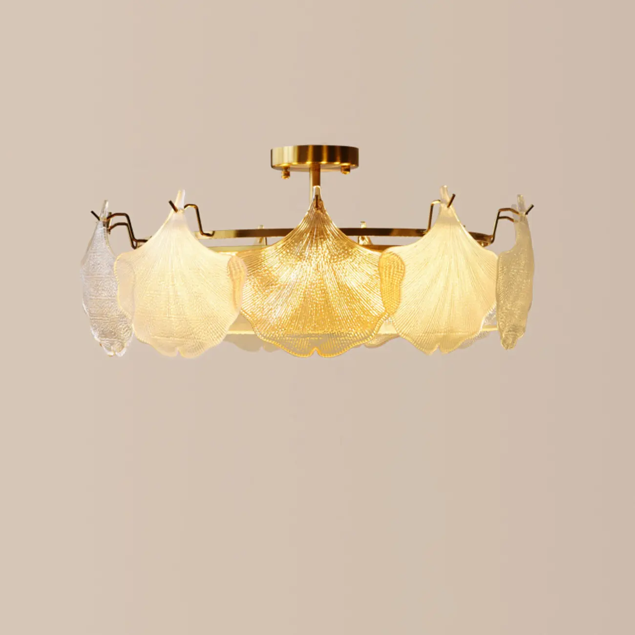 Modern Glass Leaf Shape Golden Cylinder Semi Flush Mount Ceiling Light Image - 8 | homeyfad