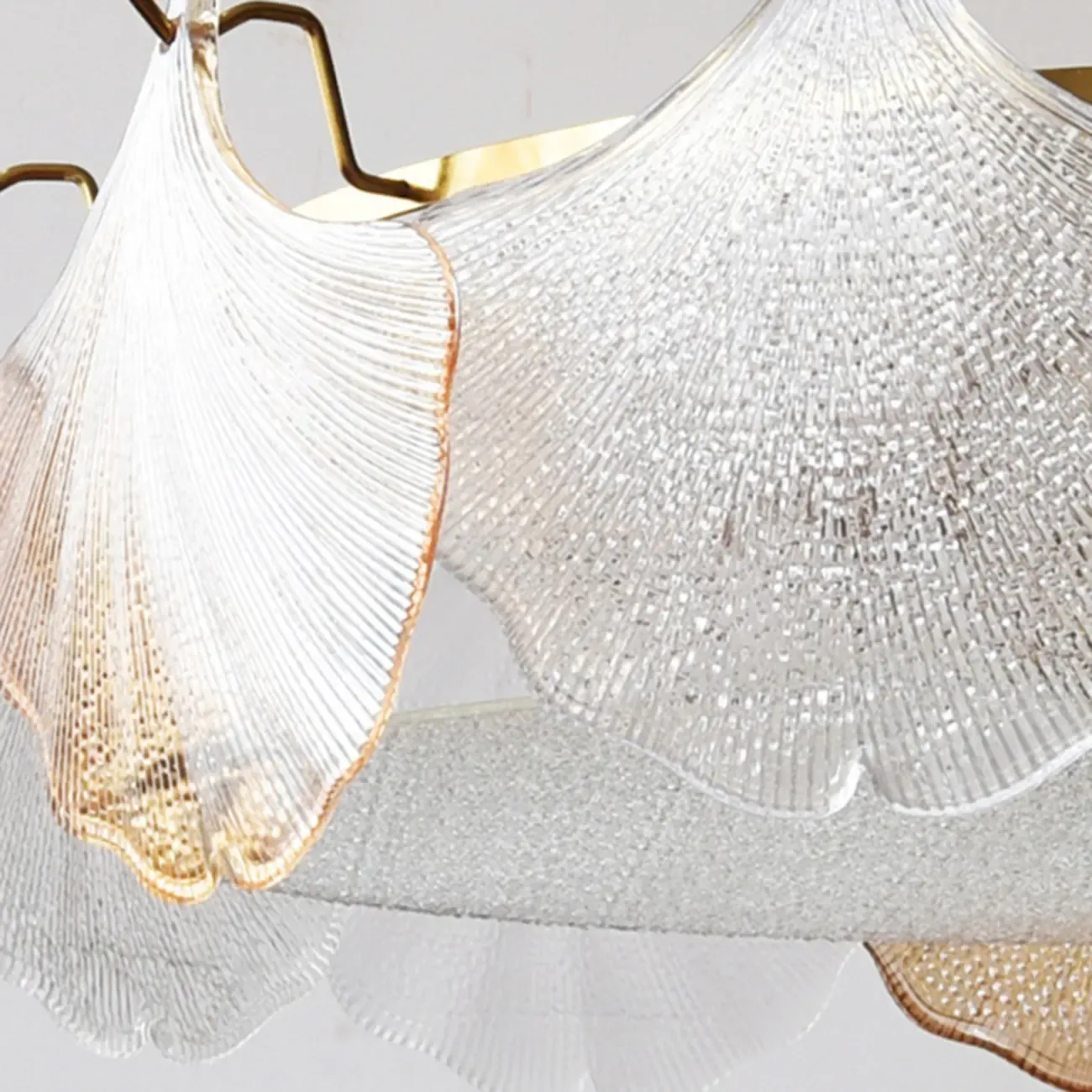 Modern Glass Leaf Shape Golden Cylinder Semi Flush Mount Ceiling Light Image - 10