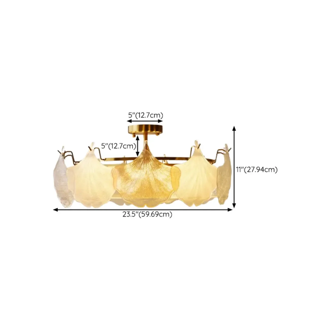 Modern Glass Leaf Shape Golden Cylinder Semi Flush Mount Ceiling Light Image - 15