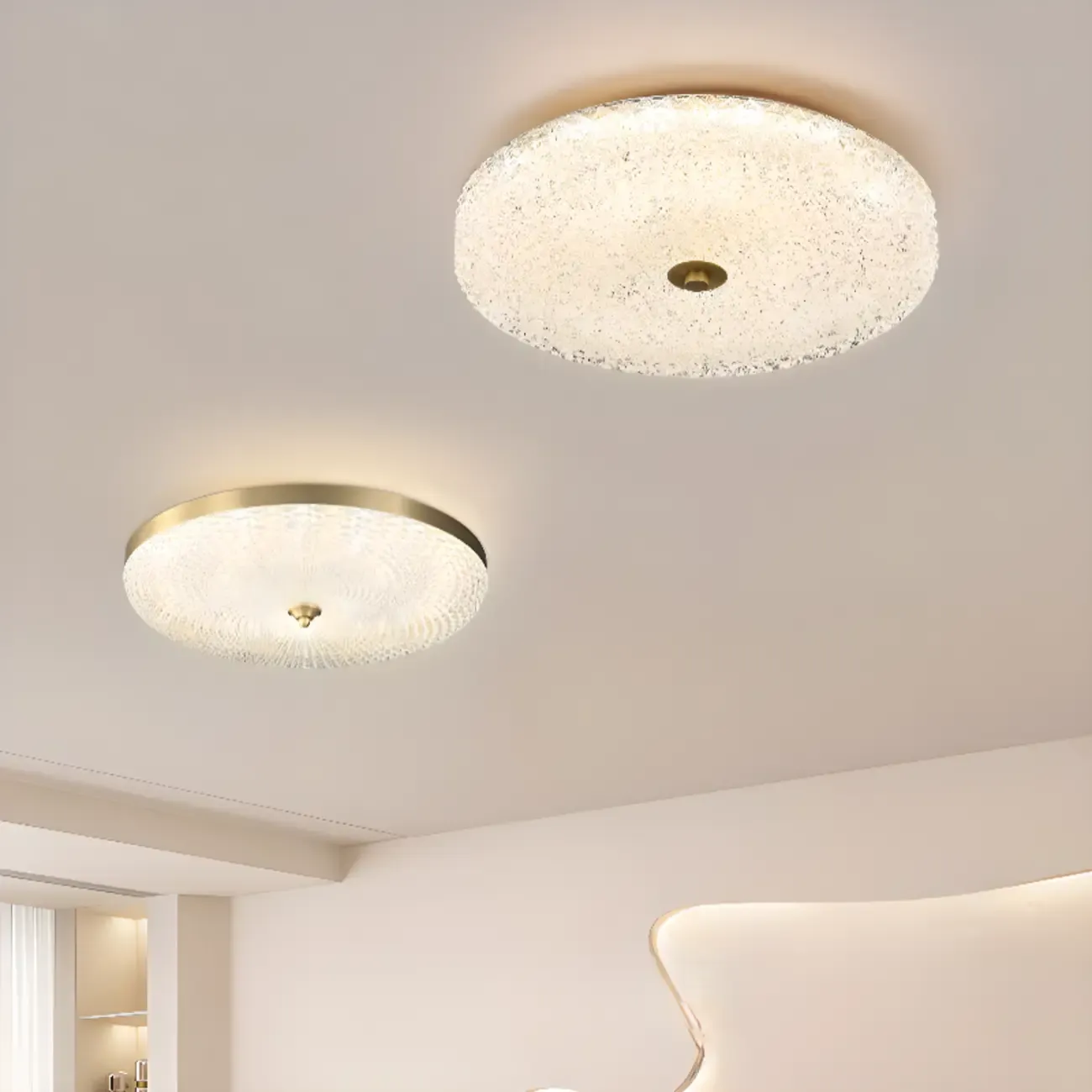 Circular Gold LED Flush Ceiling Light for Bedroom Decor Image - 1