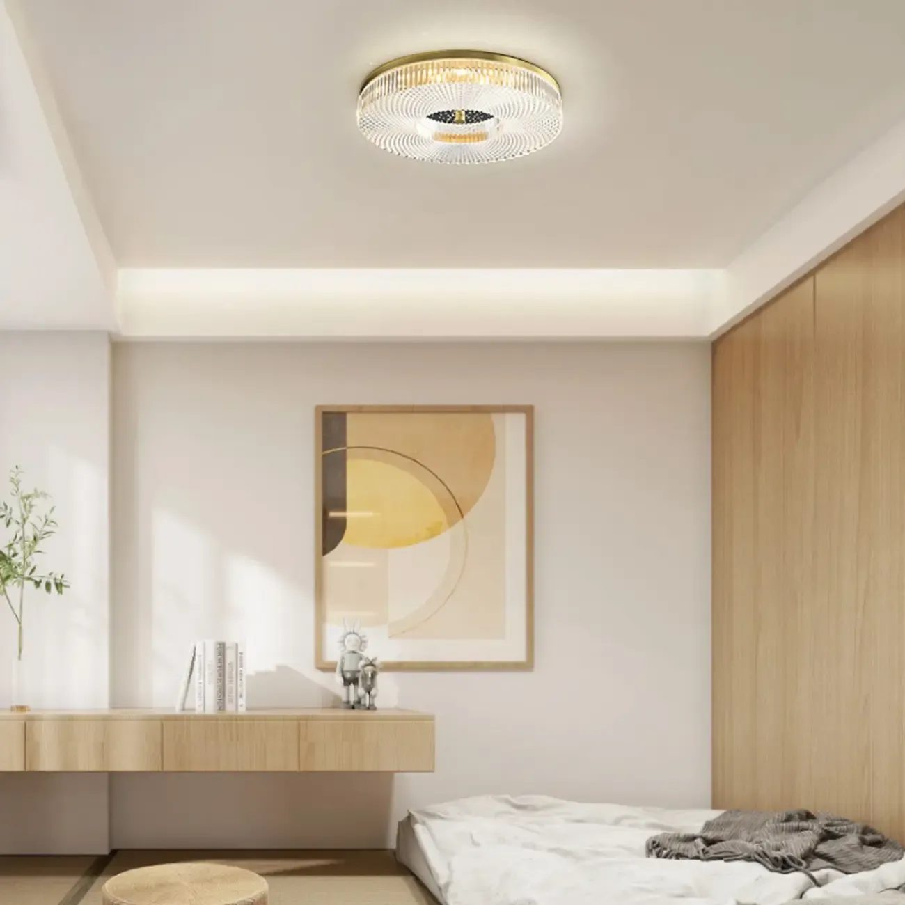 Circular Gold LED Flush Ceiling Light for Bedroom Decor Image - 4