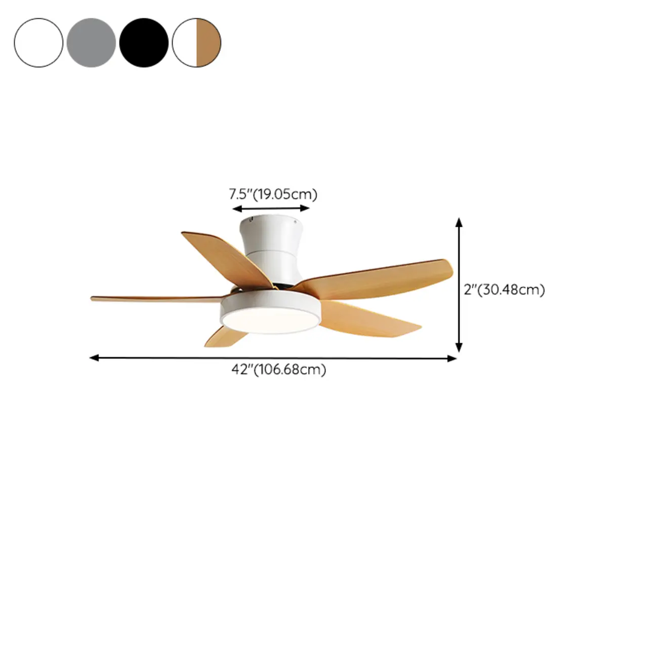 42 Inch Modern Flush Mount LED Ceiling Fan for Living Room #size