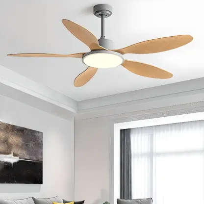Nordic Wood Downrod Ceiling Fan 3-Gear Dimming for Living Room