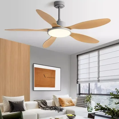Nordic Wood Downrod Ceiling Fan 3-Gear Dimming for Living Room