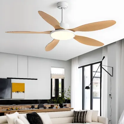 Nordic Wood Downrod Ceiling Fan 3-Gear Dimming for Living Room