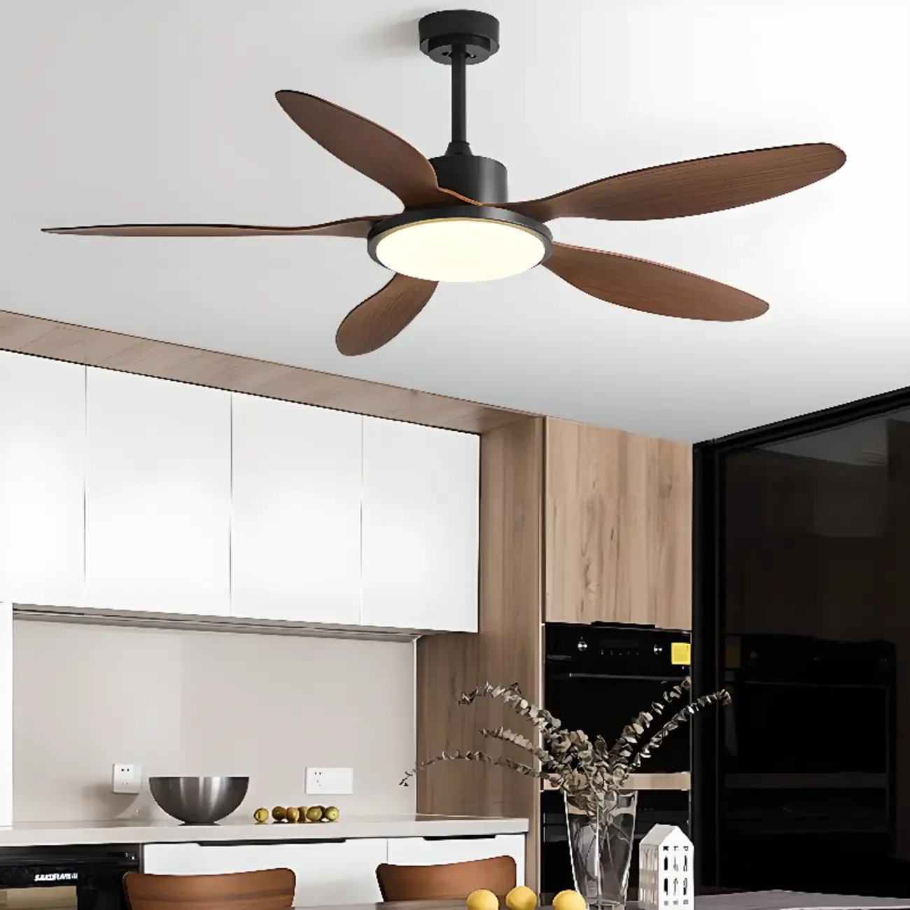 Nordic Wood Downrod Ceiling Fan 3-Gear Dimming for Living Room