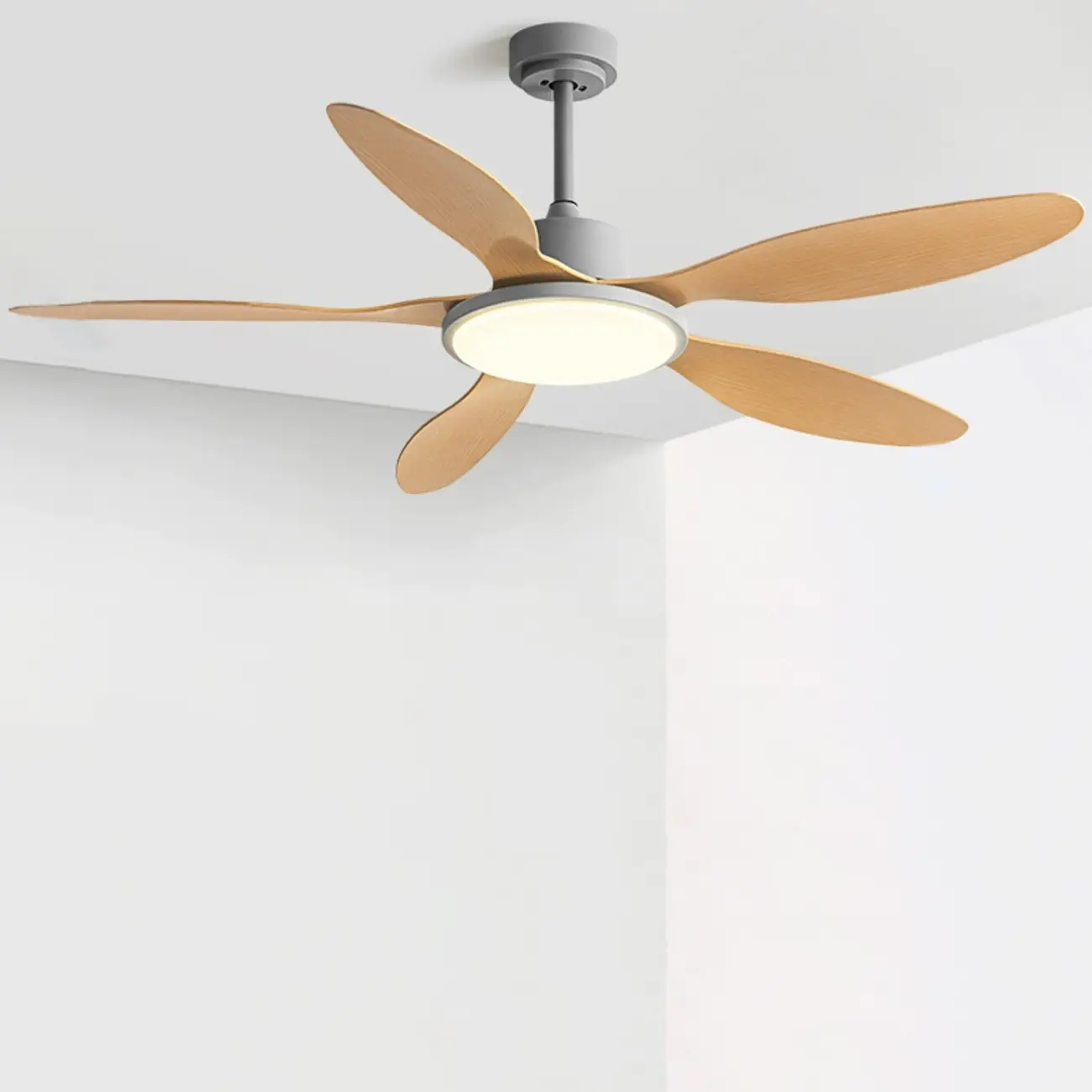 Nordic Wood Downrod Ceiling Fan 3-Gear Dimming for Living Room | homeyfad