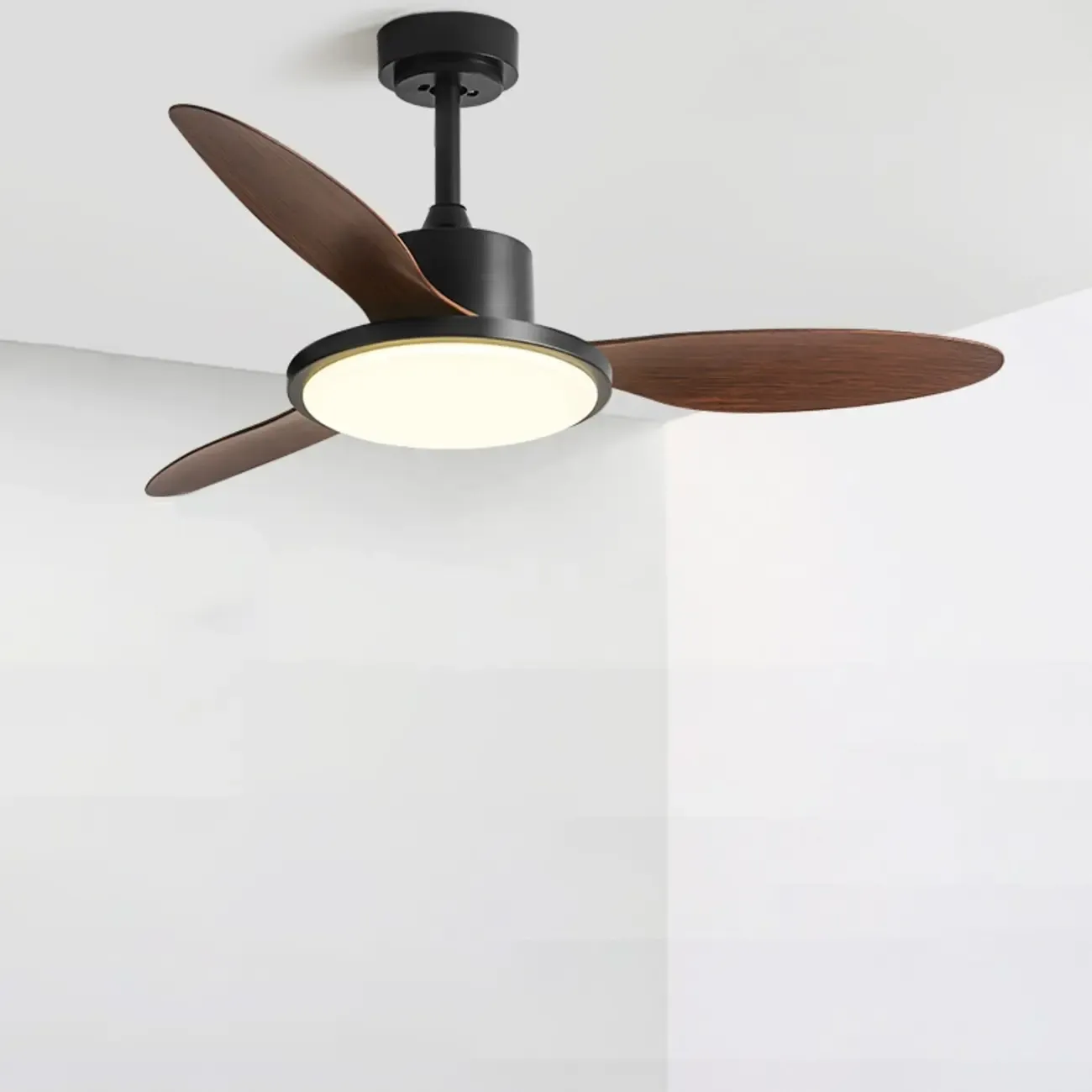 Nordic Wood Downrod Ceiling Fan 3-Gear Dimming for Living Room